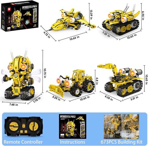 5 in 1 STEM Robot Building Kit with Remote & App Controll, Technic Coding Robotic Toys for Kids Ages 8-13 with LED-Lights Christmas Stocking Stuffer Birthday Gift for Boys & Girls Age 6--12+ (673PCS) in Saudi Arabia