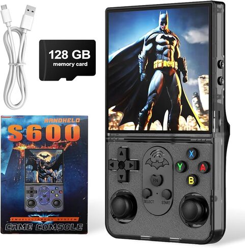 S600 Retro Handheld Game Console - 4.0 Inch IPS Display, 128GB Memory, Over 18,000 Classic Games, 3500mAh Battery, Perfect for Retro Gaming Addicts and Portable Fun, Black in Saudi Arabia