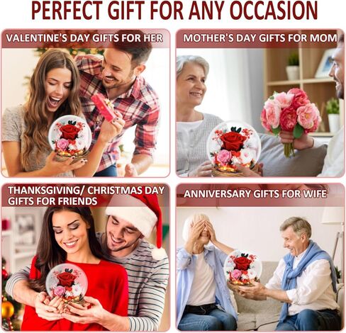 KDM Preserved Roses Gifts for Women Mom Grandma Friend,Long-Lasting Real Flowers in Glass Dome with LED Strip,for Mothers Day Valentines Christmas Thanksgiving （Champagne Austin Yellow Rose） in Kuwait