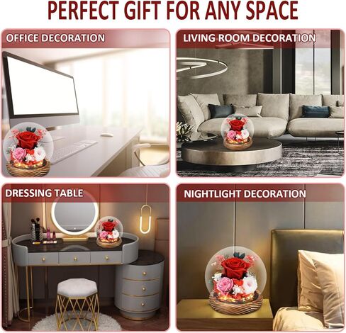 KDM Preserved Roses Gifts for Women Mom Grandma Friend,Long-Lasting Real Flowers in Glass Dome with LED Strip,for Mothers Day Valentines Christmas Thanksgiving （Champagne Austin Yellow Rose） in Kuwait