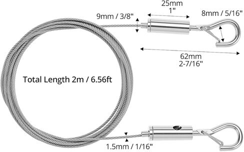 QWORK Picture Hanging Kit, 8 Pcs 6.6 ft Adjustable Mirror Frame Hanging Wire Kit, 304 Stainless Steel Cables with Hooks, Supports Up to 66 lbs in Saudi Arabia