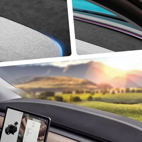 حصيرة غطاء لوحة القيادة متوافقة مع طراز Tesla Model Y Juniper 2025 2026، ملحقات حصيرة لوحة القيادة المصنوعة من الجلد السويدي بدون وهج لطراز Tesla الجديد Y Juniper (أسود) in Kuwait