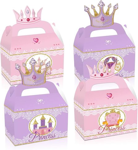 12pcs Princess Castle Party Favor Boxes, Little Princess Crown Theme Birthday Party Gift Box, Premium Cardboard Containers with Crown Castle Carriage Prints for Birthday Celebrations in Saudi Arabia