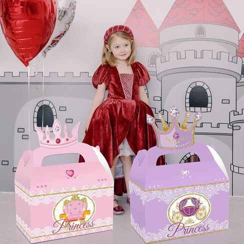 12pcs Princess Castle Party Favor Boxes, Little Princess Crown Theme Birthday Party Gift Box, Premium Cardboard Containers with Crown Castle Carriage Prints for Birthday Celebrations in Saudi Arabia