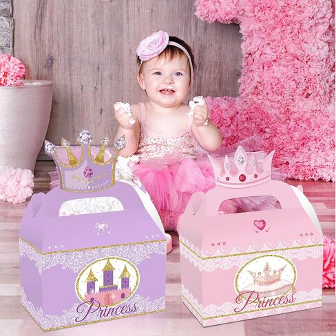 12pcs Princess Castle Party Favor Boxes, Little Princess Crown Theme Birthday Party Gift Box, Premium Cardboard Containers with Crown Castle Carriage Prints for Birthday Celebrations in Saudi Arabia