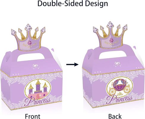 12pcs Princess Castle Party Favor Boxes, Little Princess Crown Theme Birthday Party Gift Box, Premium Cardboard Containers with Crown Castle Carriage Prints for Birthday Celebrations in Saudi Arabia