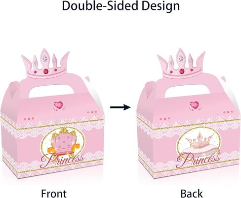 12pcs Princess Castle Party Favor Boxes, Little Princess Crown Theme Birthday Party Gift Box, Premium Cardboard Containers with Crown Castle Carriage Prints for Birthday Celebrations in Saudi Arabia