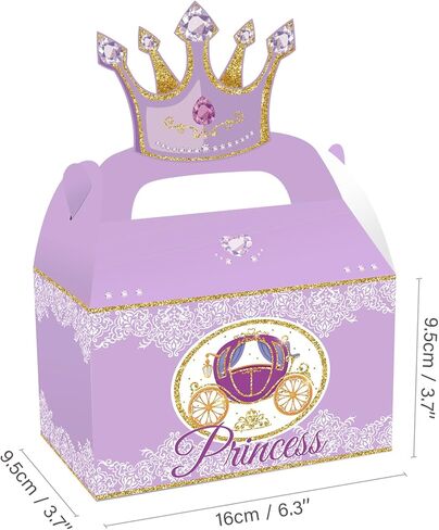 12pcs Princess Castle Party Favor Boxes, Little Princess Crown Theme Birthday Party Gift Box, Premium Cardboard Containers with Crown Castle Carriage Prints for Birthday Celebrations in Saudi Arabia