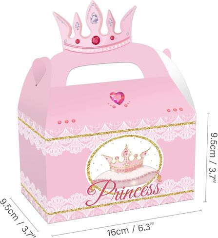 12pcs Princess Castle Party Favor Boxes, Little Princess Crown Theme Birthday Party Gift Box, Premium Cardboard Containers with Crown Castle Carriage Prints for Birthday Celebrations in Saudi Arabia