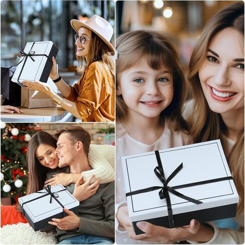 Joogee Gift Boxes with Bow and Shredded Paper Fill, 9.8 * 7 * 3.34 Inch Cardboard Gift Box with Lid, Blank Card for Birthday, Wedding, Holiday Black in Saudi Arabia