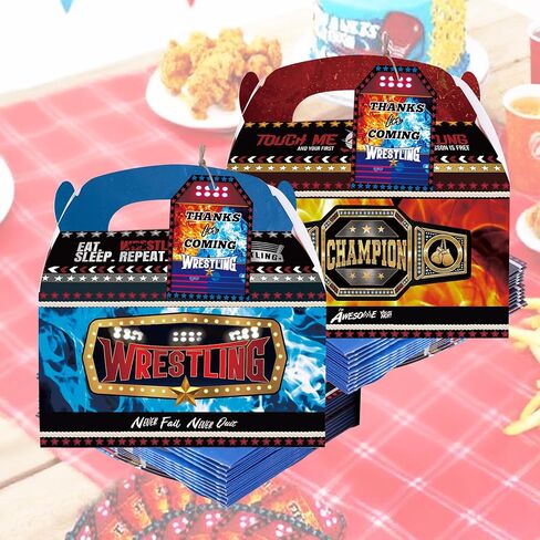 GRULLIN Wrestling Party Decorations Supplies - 24PCS Wrestling Man Birthday Favor Gift Boxes for Sport Lover Competiton Celebrating in Saudi Arabia