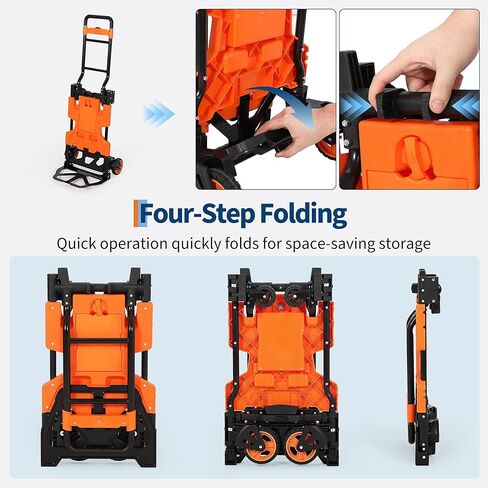 2-in-1 Folding Hand Truck Dolly with Collapsible Basket - 330Lb Capacity, 4-Wheel Design & Retractable Handle, Portable Cart for Moving, Shopping (Red) in Saudi Arabia