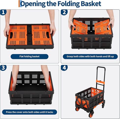 2-in-1 Folding Hand Truck Dolly with Collapsible Basket - 330Lb Capacity, 4-Wheel Design & Retractable Handle, Portable Cart for Moving, Shopping (Red) in Saudi Arabia