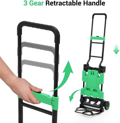 2-in-1 Folding Hand Truck Dolly with Collapsible Basket - 330Lb Capacity, 4-Wheel Design & Retractable Handle, Portable Cart for Moving, Shopping (Red) in Saudi Arabia