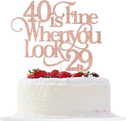 40 is Fine When You Look 29 Cake Topper, Happy 40th Birthday Cake Decor, 40 and Fabulous, Happy 40th Birthday Party Decorations, Black Glitter in Saudi Arabia