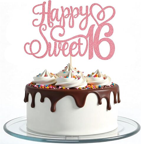 تزيين كعكة عيد الميلاد السادس عشر، قطعة علوية كعكة حلوة 16 قطعة من الذهب الوردي لتزيين كعكة عيد الميلاد اللامعة لاحتفالات الحفلات الـ 16 التي تحتفل بالذكرى السنوية لتزيين الحفلات in Kuwait