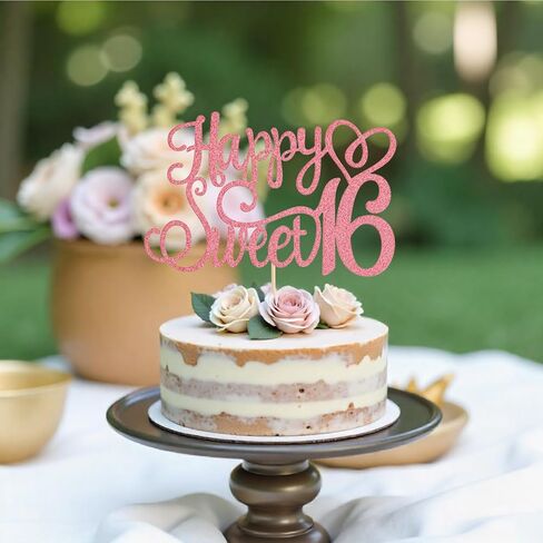 تزيين كعكة عيد الميلاد السادس عشر، قطعة علوية كعكة حلوة 16 قطعة من الذهب الوردي لتزيين كعكة عيد الميلاد اللامعة لاحتفالات الحفلات الـ 16 التي تحتفل بالذكرى السنوية لتزيين الحفلات in Kuwait