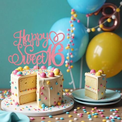 تزيين كعكة عيد الميلاد السادس عشر، قطعة علوية كعكة حلوة 16 قطعة من الذهب الوردي لتزيين كعكة عيد الميلاد اللامعة لاحتفالات الحفلات الـ 16 التي تحتفل بالذكرى السنوية لتزيين الحفلات in Kuwait