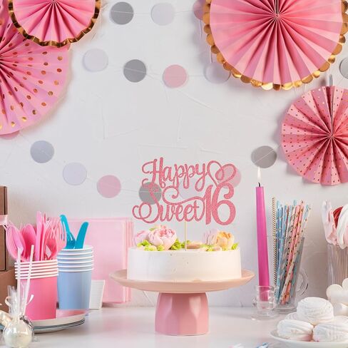 تزيين كعكة عيد الميلاد السادس عشر، قطعة علوية كعكة حلوة 16 قطعة من الذهب الوردي لتزيين كعكة عيد الميلاد اللامعة لاحتفالات الحفلات الـ 16 التي تحتفل بالذكرى السنوية لتزيين الحفلات in Kuwait