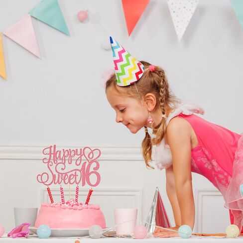 تزيين كعكة عيد الميلاد السادس عشر، قطعة علوية كعكة حلوة 16 قطعة من الذهب الوردي لتزيين كعكة عيد الميلاد اللامعة لاحتفالات الحفلات الـ 16 التي تحتفل بالذكرى السنوية لتزيين الحفلات in Kuwait