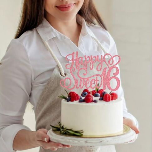 تزيين كعكة عيد الميلاد السادس عشر، قطعة علوية كعكة حلوة 16 قطعة من الذهب الوردي لتزيين كعكة عيد الميلاد اللامعة لاحتفالات الحفلات الـ 16 التي تحتفل بالذكرى السنوية لتزيين الحفلات in Kuwait