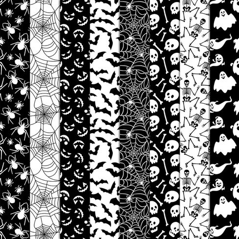 8Pcs Halloween Cotton Fabric Bundles Ghost Skull Bat Spider Web Fat Quarters Spooky Black White Quilting Patchwork for DIY Sewing Craft Decor, 18 x 22 Inch in Saudi Arabia