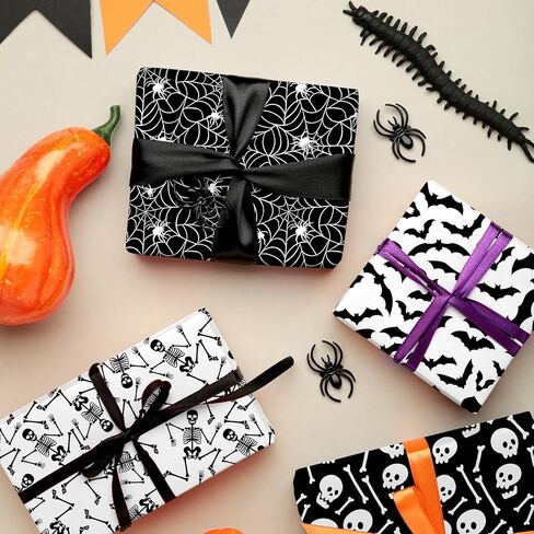 8Pcs Halloween Cotton Fabric Bundles Ghost Skull Bat Spider Web Fat Quarters Spooky Black White Quilting Patchwork for DIY Sewing Craft Decor, 18 x 22 Inch in Saudi Arabia