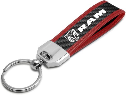iPick Image for RAM Logo Real Carbon Fiber Strap with Red Leather Stitching Edge Key Chain - Official Licensed in Saudi Arabia