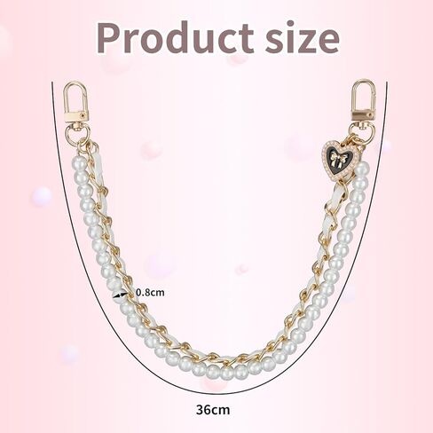 Pearl & Leather Chain Strap for Handbag, Imitation Pearl Gold Chain/Leather Handbag Straps Crossbody Bags Short Handle Replacement Charm for Women Bag Accessories(White) in Saudi Arabia