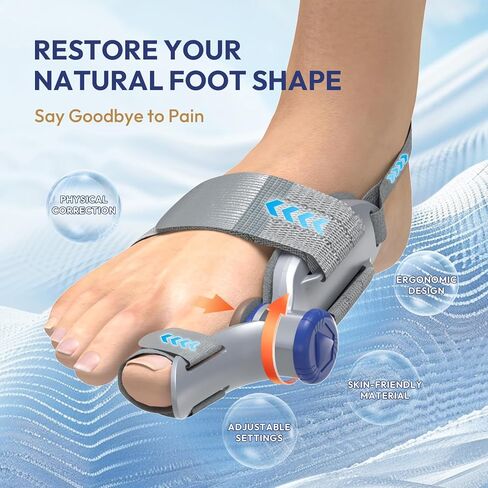 مصحح الورم للنساء والرجال عند إصبع القدم الكبير، جبيرة ورم قابلة للتعديل لتخفيف الورم، أداة فرد العظام لأصابع القدم مع حزام كعب مضاد للانزلاق ووسادة من السيليكون، مناسبة للقدم اليسرى واليمنى (1، رمادي) in Kuwait