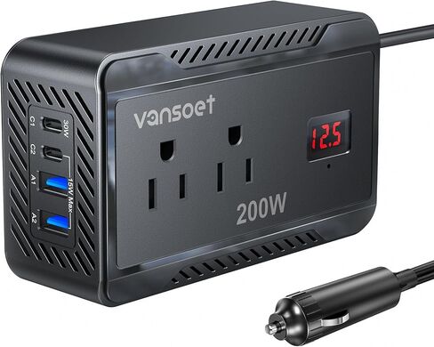 300W Car Power Inverter - Fast Charging PD 65W USB-C & QC3.0 Ports - 12V DC to 110V AC Converter for Vehicles with Multi-Protection in Kuwait