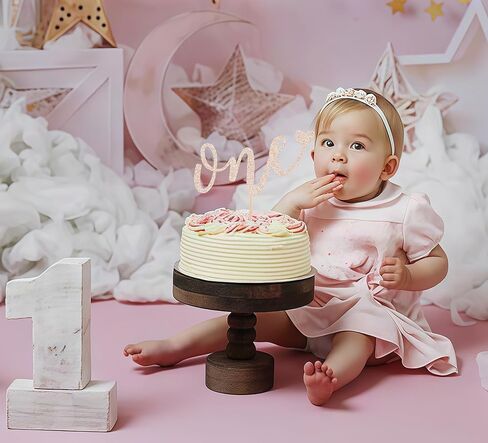 غلاف كعكة عيد الميلاد الأول - لوازم تزيين كعكة عيد الميلاد اللامعة باللون الذهبي الوردي، مثالية لحفلات استقبال المولود الجديد/حفلات الكشف عن الجنس/دعائم حفلات استقبال المولود الجديد in Kuwait