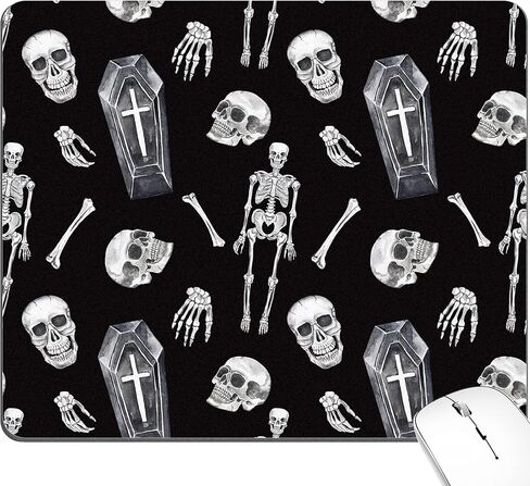 Black Skull Skeleton Goth Round Mouse Pad Horror Halloween Cute Circle Mousepad Spooky Small Desktop Desk Mat Office Portable Accessories Computer Laptop Wireless Travel Work Gaming Washable in Saudi Arabia