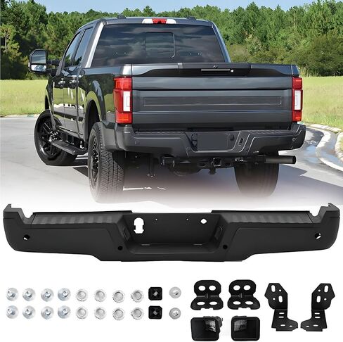 Rear Steel Bumper Assembly Compatible with 2017 2018 2019 2020 2021 2022 Ford F250 F350 F450 Super Duty with Park Sensor Holes Black Rear Step Bumper Replacement for FO1103196 in Saudi Arabia