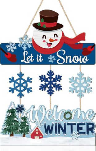 HPNIUB Winter Wooden Hanging Sign, Let It Snow Christmas Welcome Sign for Front Door, Farmhouse Snowflake Wall Art, Hot Cocoa Plaque for Home Indoor Outdoor New Years Wall Decor in Saudi Arabia