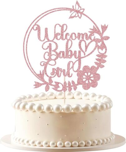 Welcome Baby Girl Cake Topper-Rose Gold Glitter circular Girl Cake Topper, for Baby Shower/Birthday Party/Gender Reveal Party Photo Booth Props in Saudi Arabia