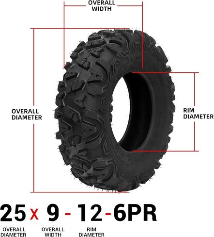 LANCER AT25X8-12 Lightweight All-Terrain ATV/UTV Tires (Set of 2) - 6PR Tubeless Design for Mud, Sand & Off-Road Trail Riding in Kuwait