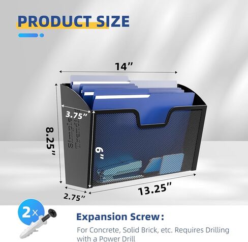 منظم ملفات الحائط البسيط الرائج، حامل ملفات معلق عمودي شبكي 7 طبقات، حامل ملفات معدني لسطح المكتب للمكتب والمنزل، أسود in Kuwait