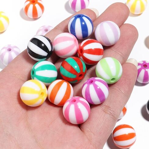 30PCS 20MM Bubblegum Beads for Pens, Stripe Rhinestones Disco Ball Chunky Large Acrylic Round Beads for Bag Focal Beadable Pen Keychain Making Jewelry Bracelet Making DIY Crafts in Saudi Arabia