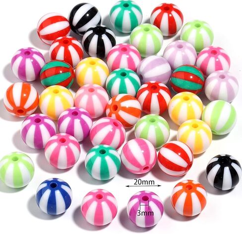 30PCS 20MM Bubblegum Beads for Pens, Stripe Rhinestones Disco Ball Chunky Large Acrylic Round Beads for Bag Focal Beadable Pen Keychain Making Jewelry Bracelet Making DIY Crafts in Saudi Arabia