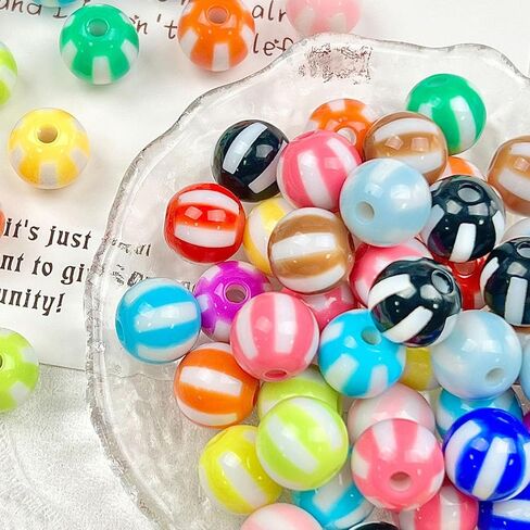 30PCS 20MM Bubblegum Beads for Pens, Stripe Rhinestones Disco Ball Chunky Large Acrylic Round Beads for Bag Focal Beadable Pen Keychain Making Jewelry Bracelet Making DIY Crafts in Saudi Arabia