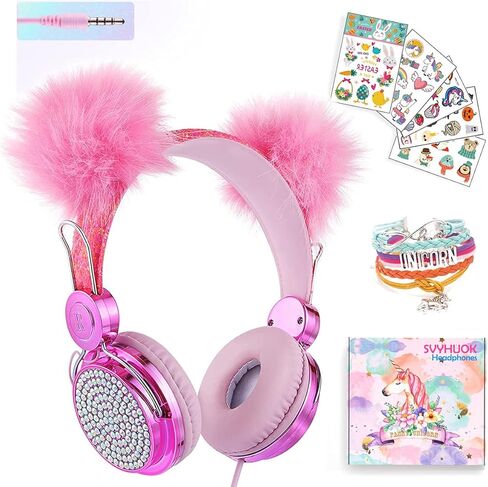 SVYHUOK Kids Headphones for Girls Children Teens,Cute Cat Ear Wired Headphones Microphone 3.5mm Jack, Over On Ear Headset for School Birthday Xmas Gift (Princess Blue) in Kuwait
