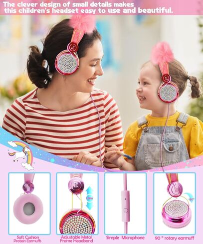 SVYHUOK Kids Headphones for Girls Children Teens,Cute Cat Ear Wired Headphones Microphone 3.5mm Jack, Over On Ear Headset for School Birthday Xmas Gift (Princess Blue) in Kuwait