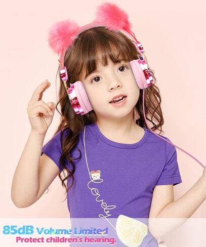 SVYHUOK Kids Headphones for Girls Children Teens,Cute Cat Ear Wired Headphones Microphone 3.5mm Jack, Over On Ear Headset for School Birthday Xmas Gift (Princess Blue) in Kuwait