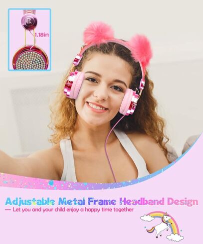 SVYHUOK Kids Headphones for Girls Children Teens,Cute Cat Ear Wired Headphones Microphone 3.5mm Jack, Over On Ear Headset for School Birthday Xmas Gift (Princess Blue) in Kuwait