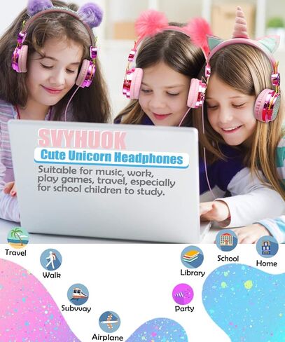 SVYHUOK Kids Headphones for Girls Children Teens,Cute Cat Ear Wired Headphones Microphone 3.5mm Jack, Over On Ear Headset for School Birthday Xmas Gift (Princess Blue) in Kuwait