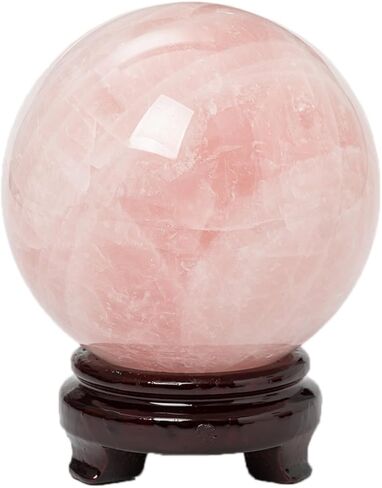 Large Rose Quartz Crystal Sphere Natural Pink Healing Crystal Ball with Stand Meditation Decorative Balls Home Decor 100-110mm/3.9-4.3" in Kuwait