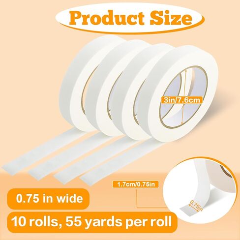 شريط لاصق، مجموعة شريط طلاء لاصق، أشرطة رسامين بيضاء بيج، أشرطة إخفاء للأغراض العامة للرسم، وضع العلامات، الحرف اليدوية، المدرسة، المنزل، 0.75 بوصة × 55 ياردة × 10 لفات (إجمالي 550 ياردة) in Kuwait
