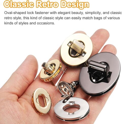 uxcell 4Pcs Twist Turn Lock Clasp, 24 x 16mm Closures Lock Fasteners for Purse Zinc Alloy Oval Bag Closure Clip Hardware Accessories for DIY Handbag Craft, Gold in Saudi Arabia