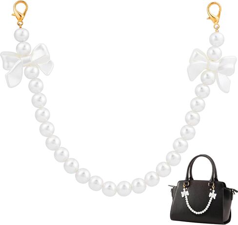 Bow Pearl Purse Chain Handbag Straps, Artificial Pearl White Shoulder Crossbody Bags Short Handle with Lobster Clasps Replacement Charm Accessories for Women - 1PCS in Saudi Arabia